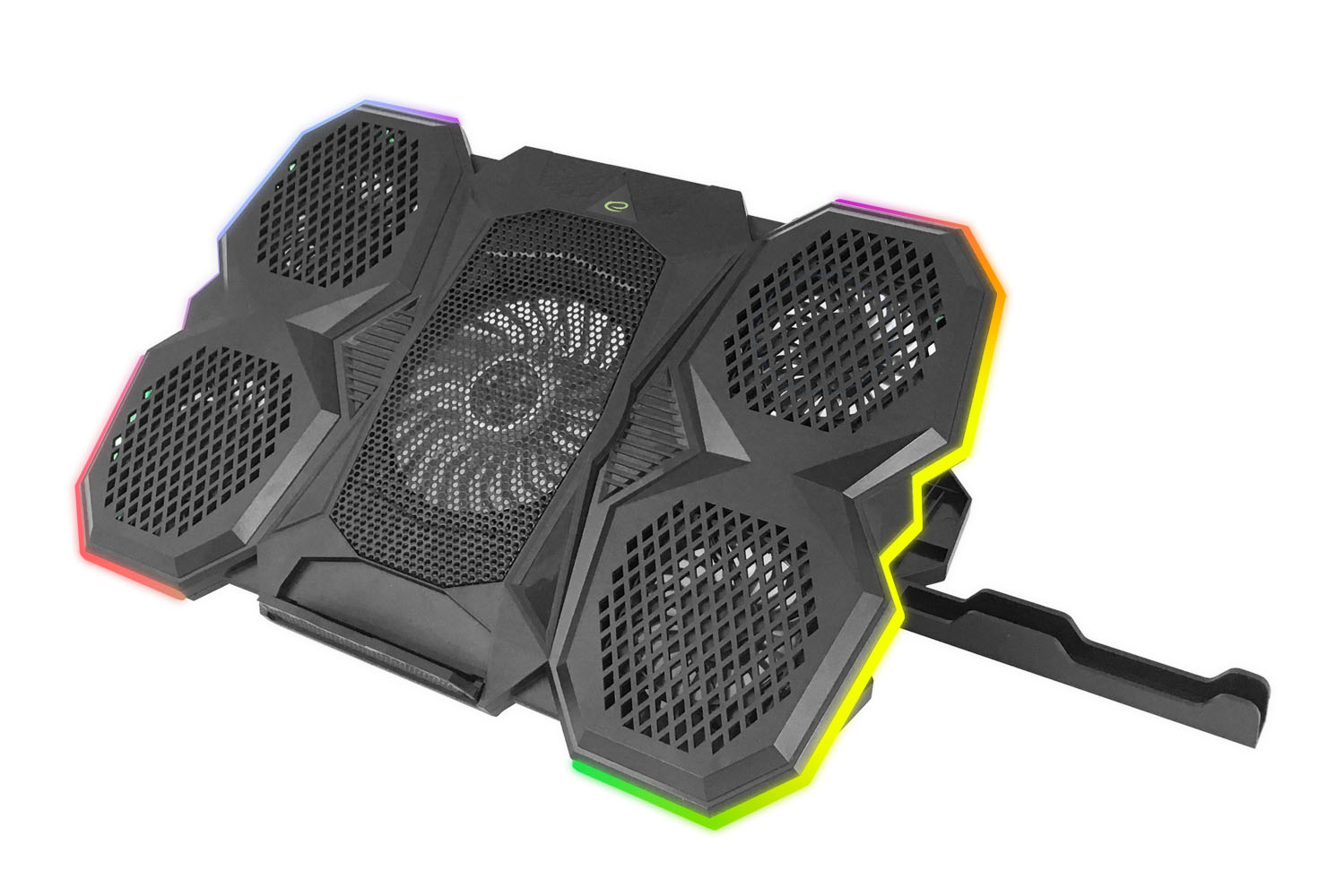 ESP-EGC107--Podkładka posiada podświetlenie LED&amp;nbsp;RGB. Wbudowane są niezwykle ciche wentylatory. Usuwają one ciepło wytwarzane pod spodem notebooka, chłodząc go i obniżając temperaturę pracy jego podzespoł&amp;oacute;w co zapewnia stabilną pracę. 