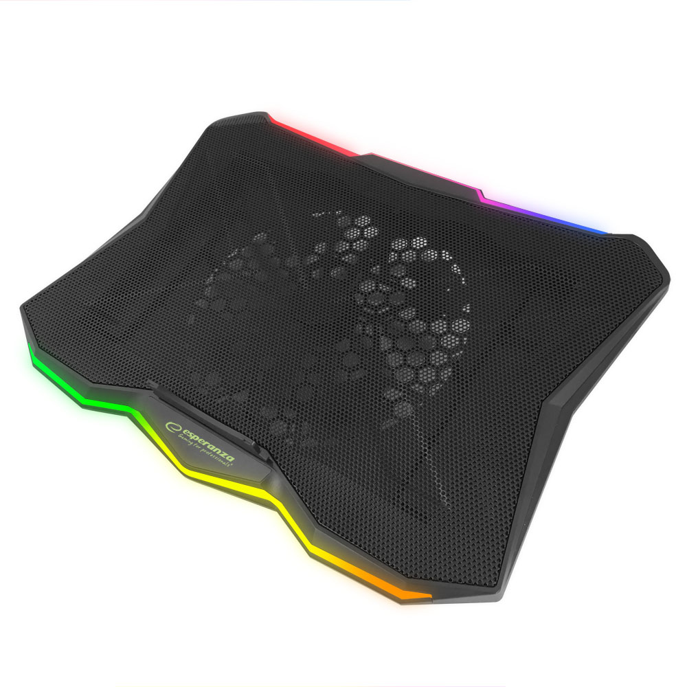 ESP-EGC110--Podkładka posiada podświetlenie LED&amp;nbsp;RGB. Wudowany niezwykle cichy wentylator. Usuwa one ciepło wytwarzane pod spodem notebooka, chłodząc go i obniżając temperaturę pracy jego podzespoł&amp;oacute;w co zapewnia stabilną pracę. Solidni
