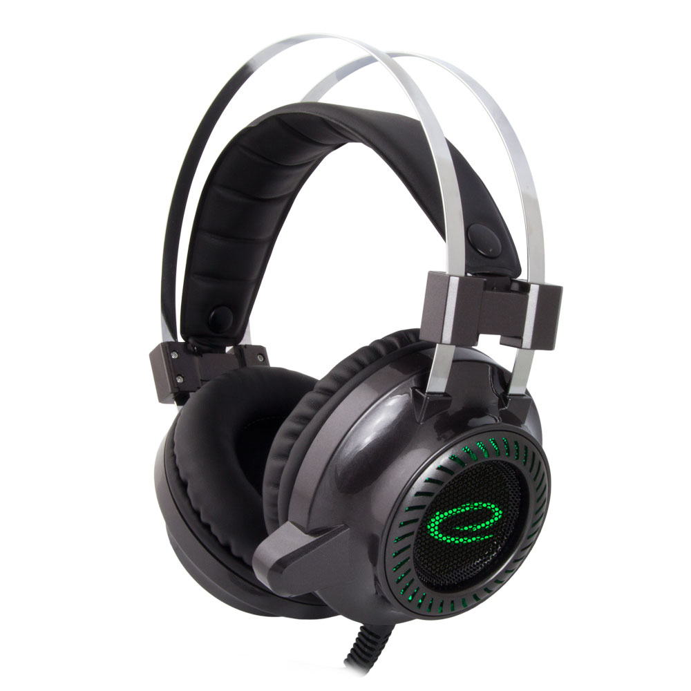 ESP-EGH460--Klasyczne, podświetlane słuchawki stereofoniczne dla graczy z wysokiej jakości mikrofonem i płynną regulacją głośności. Elastyczny pałąk nagłowny posiada obustronną regulację długości dzięki czemu idealnie dopasowuje się do kształtu głowy. Duże podus