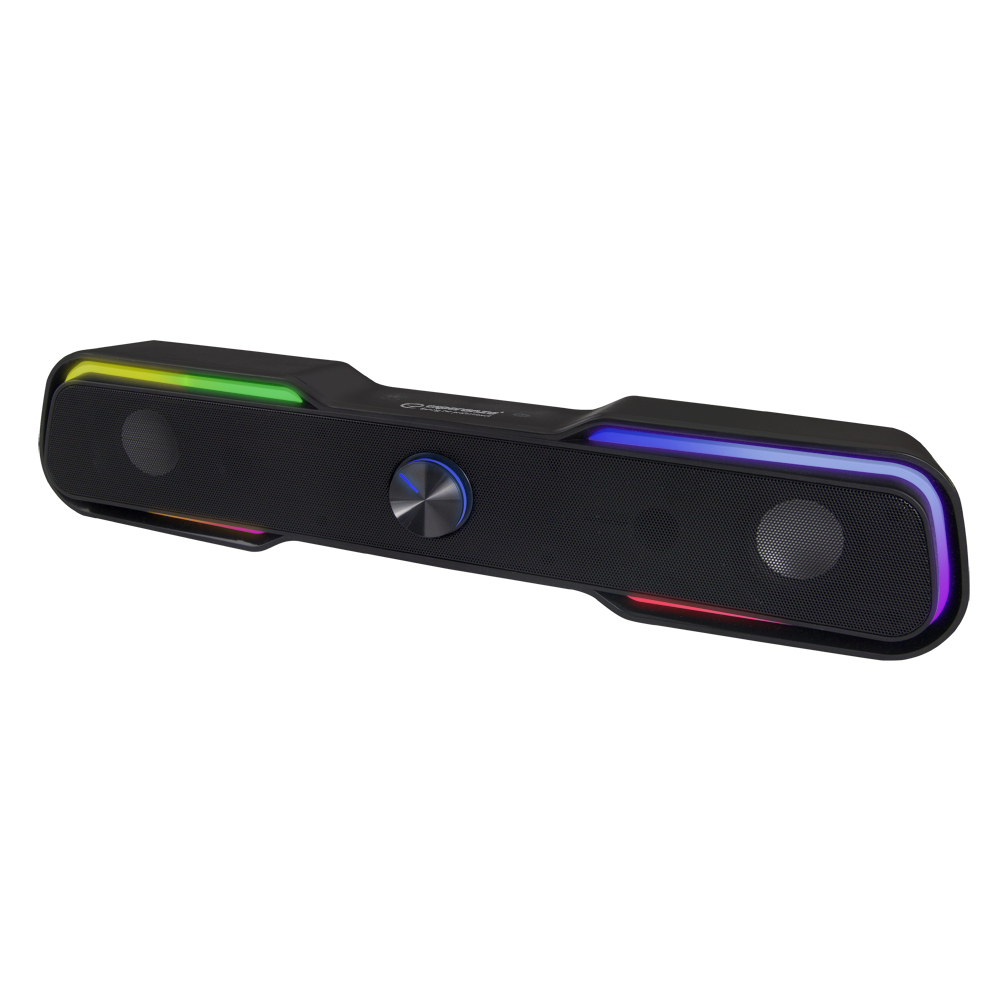 ESP-EGS101--Wysokiej jakości stereofoniczny głośnik USB typu Soundbar z podświetleniem LED RAINBOW. Do notebook&amp;oacute;w i komputer&amp;oacute;w stacjonarnych. Gwarantuje czyste i naturalne brzmienie dźwięku. Wsp&amp;oacute;łpracuje ze wszystkimi
