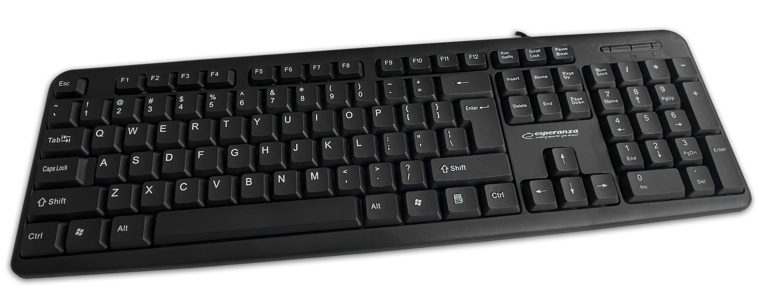 ESP-EK139--Wygodna, miła w dotyku, wysokiej jakości przewodowa klawiatura USB. Elegancki wygląd sprawia, że doskonale będzie komponowała się z innymi akcesoriami na biurku. Ergonomiczny kształt i bardzo dobra elastyczność klawiszy zapobiega zmęczeniu dłoni podc