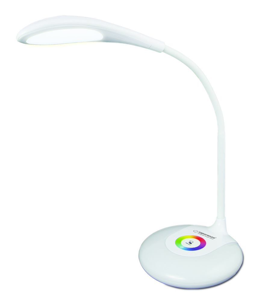 ESP-ELD102--Nowoczesny model lampki biurkowej z wbudowanym podświetleniem&amp;nbsp;LED&amp;nbsp;RGB. Posiada nowej technologii czuły panel dotykowy, dzięki kt&amp;oacute;remu można wybrać&amp;nbsp;idealny kolor podświetlenia podstawki pasujący do