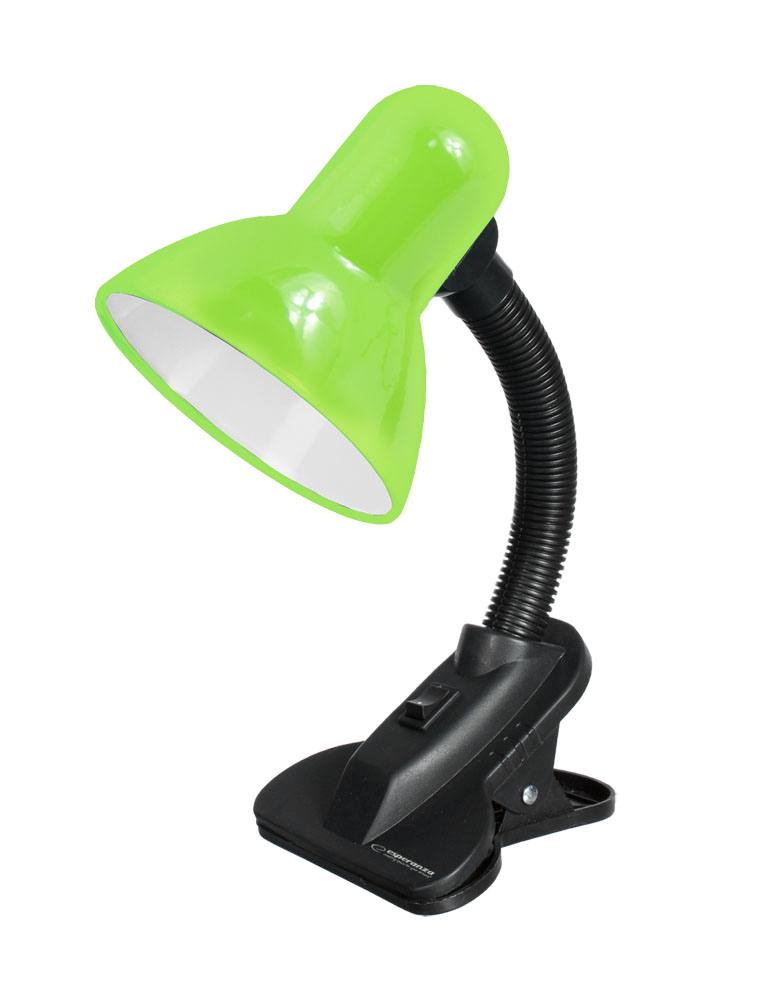 ESP-ELD106G--Lampka biurkowa z klipsem, kt&amp;oacute;ry umożliwia łatwy i szybki montaż lampki do biurka. Elastyczne ramię umożliwia ustawienie lampki pod dowolnym kątem. W lampce można instalować żar&amp;oacute;wki LED z gwintem E27 i mocą do 12W.Elasty