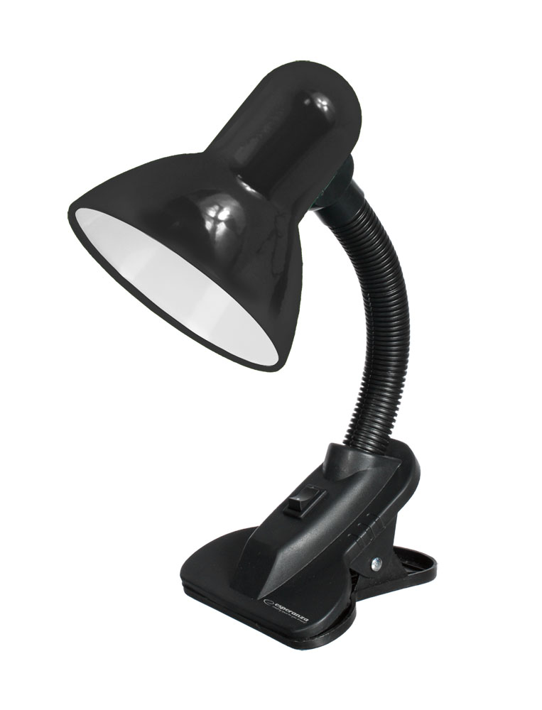 ESP-ELD106K--Lampka biurkowa z klipsem, kt&amp;oacute;ry umożliwia łatwy i szybki montaż lampki do biurka. Elastyczne ramię umożliwia ustawienie lampki pod dowolnym kątem. W lampce można instalować żar&amp;oacute;wki LED z gwintem E27 i mocą do 12W.Elasty