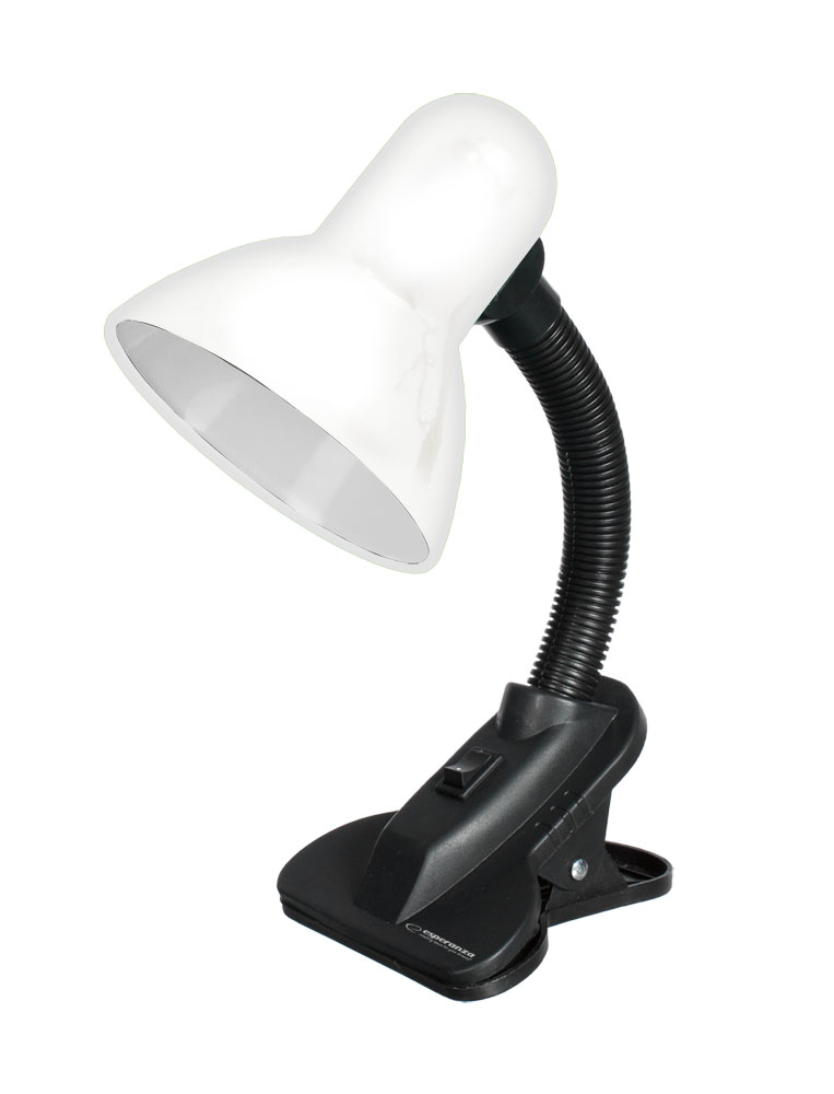 ESP-ELD106W--Lampka biurkowa z klipsem, kt&amp;oacute;ry umożliwia łatwy i szybki montaż lampki do biurka. Elastyczne ramię umożliwia ustawienie lampki pod dowolnym kątem. W lampce można instalować żar&amp;oacute;wki LED z gwintem E27 i mocą do 12W.Elasty