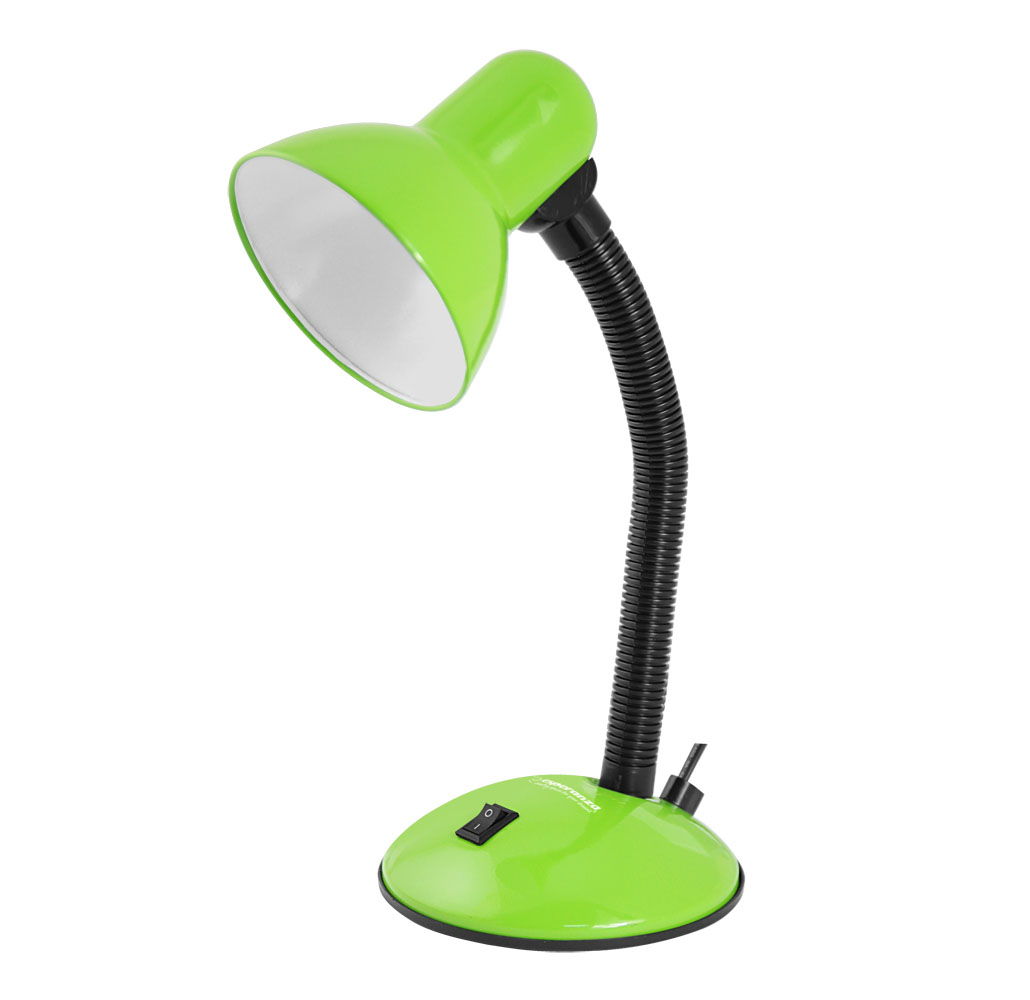 ESP-ELD107G--Lampka biurkowa z dużą, stabilną podstawką. Elastyczne ramię umożliwia ustawienie lampki pod dowolnym kątem. W lampce można instalować żar&amp;oacute;wki LED z gwintem E27 i mocą do 12W.Elastyczne ramięPrzełącznik włącz/wyłączGwint: E27Moc żar&am