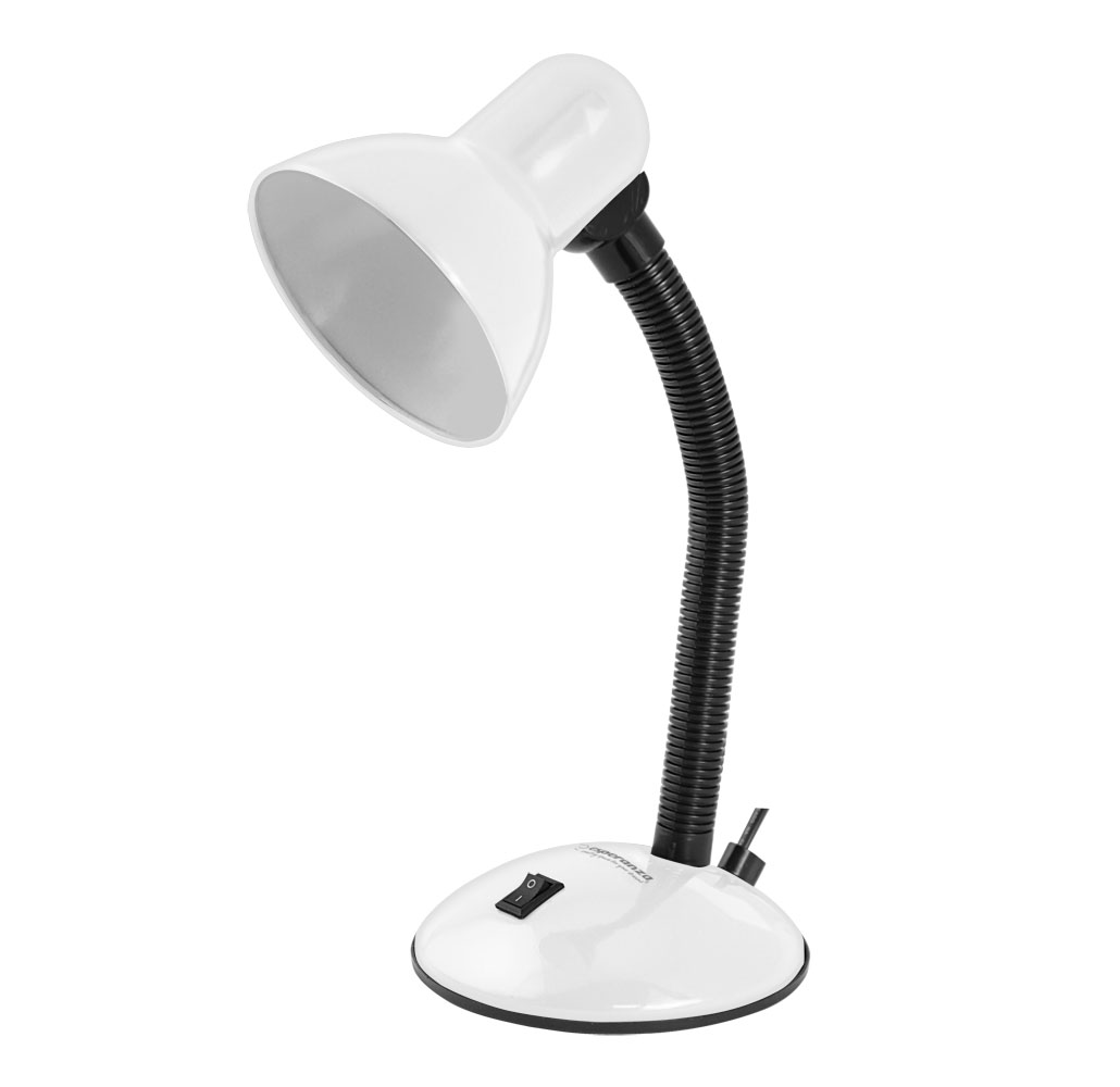 ESP-ELD107W--Lampka biurkowa z dużą, stabilną podstawką. Elastyczne ramię umożliwia ustawienie lampki pod dowolnym kątem. W lampce można instalować żar&amp;oacute;wki LED z gwintem E27 i mocą do 12W.Elastyczne ramięPrzełącznik włącz/wyłączGwint: E27Moc żar&am