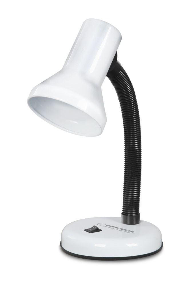 ESP-ELD108W--Lampka biurkowa z dużą, stabilną podstawką. Elastyczne ramię umożliwia ustawienie lampki pod dowolnym kątem. W lampce można instalować żar&amp;oacute;wki LED z gwintem E27 i mocą do 12W.Elastyczne ramięPrzełącznik włącz/wyłączGwint: E27Moc żar&am