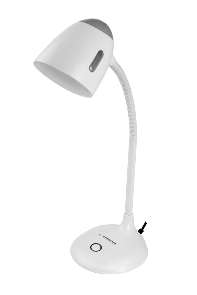 ESP-ELD110K--Lampka biurkowa z dużą, stabilną podstawką. Elastyczne ramię umożliwia ustawienie lampki pod dowolnym kątem. W lampce można instalować żar&amp;oacute;wki LED z gwintem E27 i mocą do 12W.Elastyczne ramięPrzełącznik włącz/wyłączGwint: E27Moc żar&am