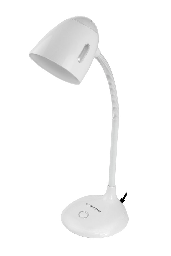 ESP-ELD110W--Lampka biurkowa z dużą, stabilną podstawką. Elastyczne ramię umożliwia ustawienie lampki pod dowolnym kątem. W lampce można instalować żar&amp;oacute;wki LED z gwintem E27 i mocą do 12W.Elastyczne ramięPrzełącznik włącz/wyłączGwint: E27Moc żar&am