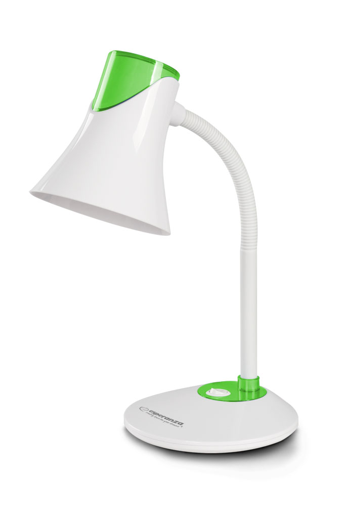 ESP-ELD111G--Lampka biurkowa z dużą, stabilną podstawką. Elastyczne ramię umożliwia ustawienie lampki pod dowolnym kątem. W lampce można instalować żar&amp;oacute;wki LED z gwintem E27 i mocą do 12W.Elastyczne ramięPrzełącznik włącz/wyłączGwint: E27Moc żar&am