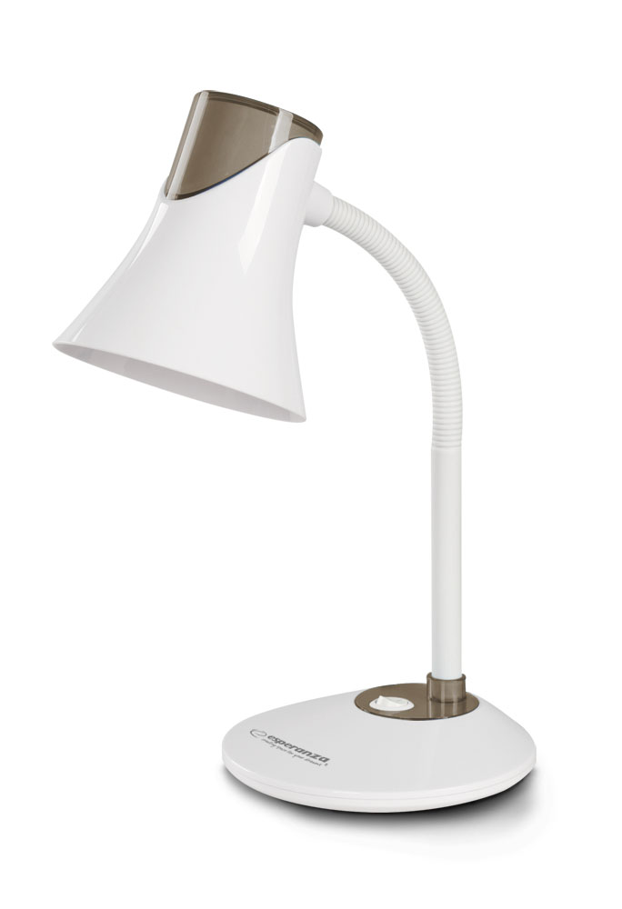 ESP-ELD111K--Lampka biurkowa z dużą, stabilną podstawką. Elastyczne ramię umożliwia ustawienie lampki pod dowolnym kątem. W lampce można instalować żar&amp;oacute;wki LED z gwintem E27 i mocą do 12W.Elastyczne ramięPrzełącznik włącz/wyłączGwint: E27Moc żar&am