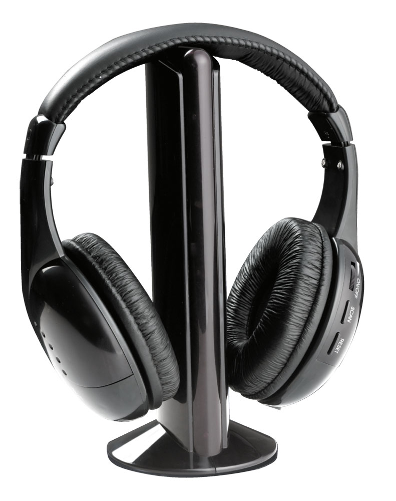 ESP-TH110--Bezprzewodowe słuchawki z wbudowanym odbiornikiem radiowym FM, mikrofonem (w nadajniku), funkcją monitorowania i płynną regulacją głośności. Pałąk nagłowny na całej powierzchni został wyłożony miękką pianką. Posiada obustronną regulację długości dzię