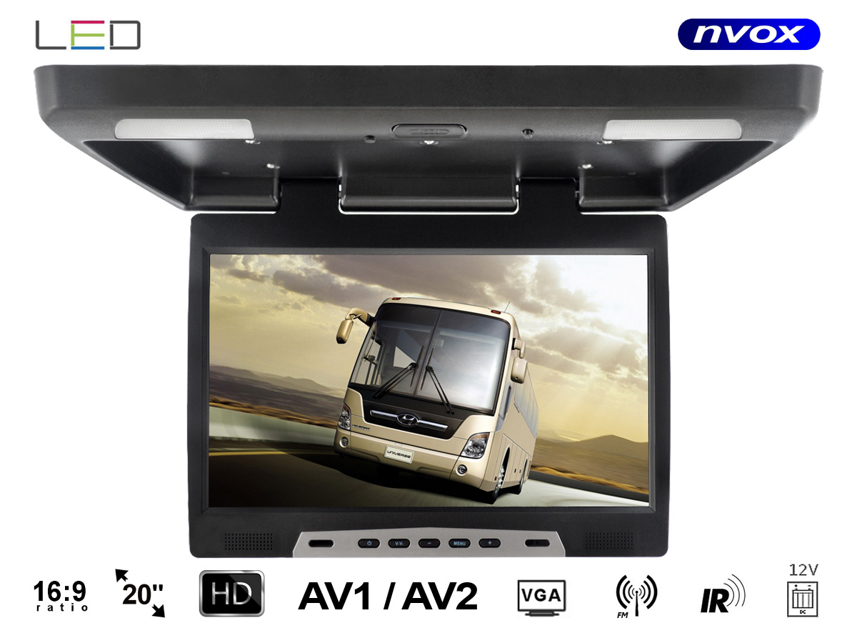 NVOX RF 2090 BL--- obsługa dwóch źródeł obrazu video AV1/AV2- nadajnik transmiter IR na podczerwień do bezprzewodowych słuchawek IR (dostępne w ofercie)- nadajnik transmiter FM do bezprzewodowego podłączenia do radioodtwarzacza w samochodzie- wejście VGA- najsolidnie