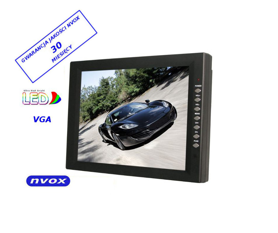 NVOX MPC 121 VGA LED--- markowa matryca Digital LED LCD Hi-Contrast o podwyższonej jasności, kontraście oraz ostrości - wbudowane głośniki- wejście AV- wejście VGA komputerowe- możliwość montażu VESA 75 x 75mm lub na uchwycie samochodowym- 30 miesięcy gwarancji (wysoka ni