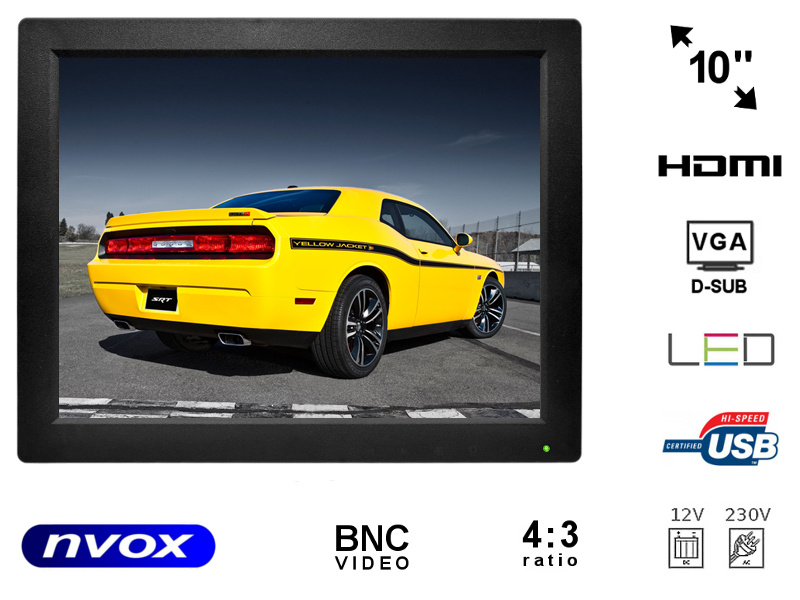 NVOX PC105VHB--- markowa matryca Digital LED Hi-Contrast o podwyższonej jasności, kontraście oraz ostrości- zwiększona czytelność ekranu w słońcu- zaawansowany wysokoprzepuszczalny filtr kolorów- wbudowane głośniki- wejście VGA - wejście HDMI- funkcja automatyczneg