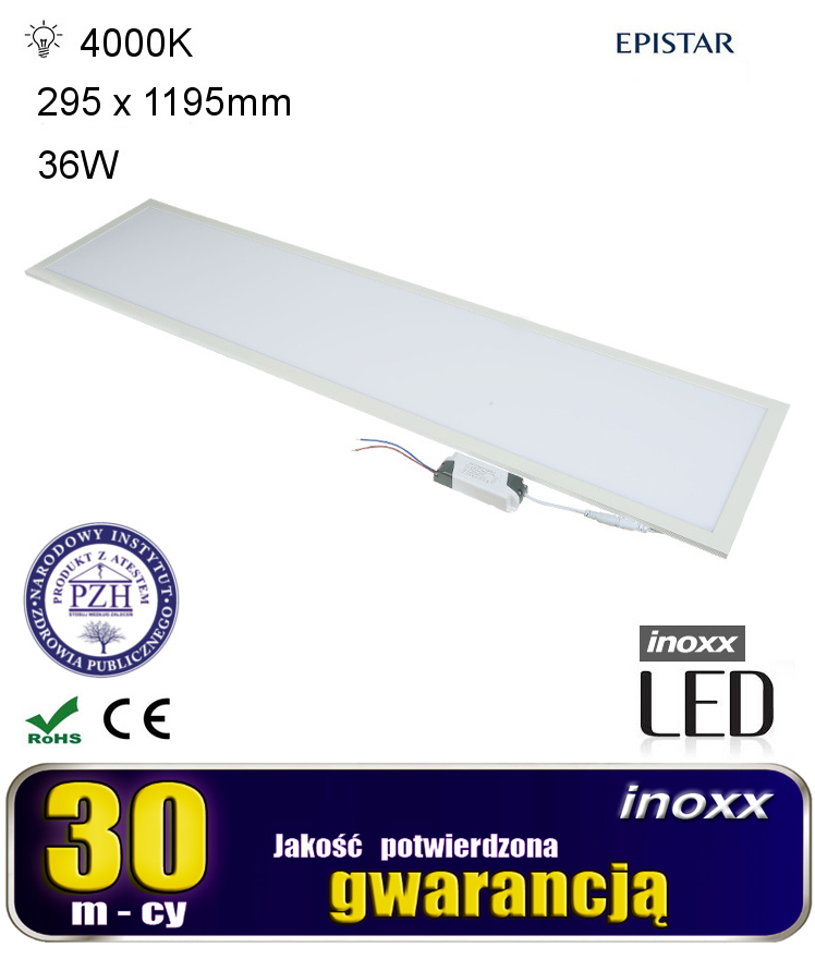 INOXX PAN36W120/30 4000K FS--nowoczesny panel ledowy typu slim w białej ramce, do zabudowy podtynkowejrównomiernie rozprasza światło na całej powierzchni (brak ciemnych punktów i widocznych diod)bardzo łatwy montaż i podłączenie (zasilacz i okablowanie na wtyk w zestawie)współpr