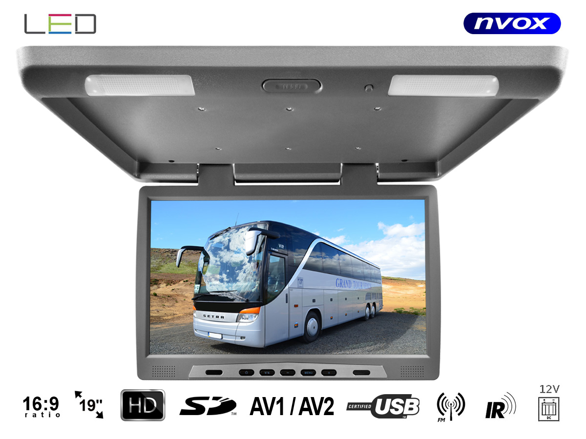 NVOX RF1980U GR--- obsługa dwóch źródeł obrazu video AV1/AV2- nadajnik transmiter IR na podczerwień do bezprzewodowych słuchawek IR (dostępne w ofercie)- nadajnik transmiter FM do bezprzewodowego podłączenia do radioodtwarzacza w samochodzie- wejście USB /SD- 30 mies