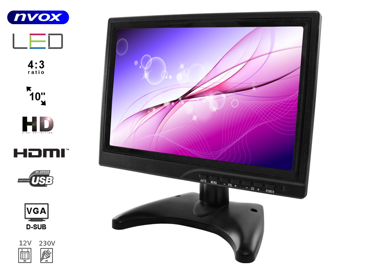 NVOX PC1018 HD--- markowa matryca Digital LED Hi-Contrast o podwyższonej jasności, kontraście oraz ostrości- zwiększona czytelność ekranu w słońcu- zaawansowany wysokoprzepuszczalny filtr kolorów- wbudowane głośniki- wejście VGA - wejście HDMI- wejście USB- funkcja 