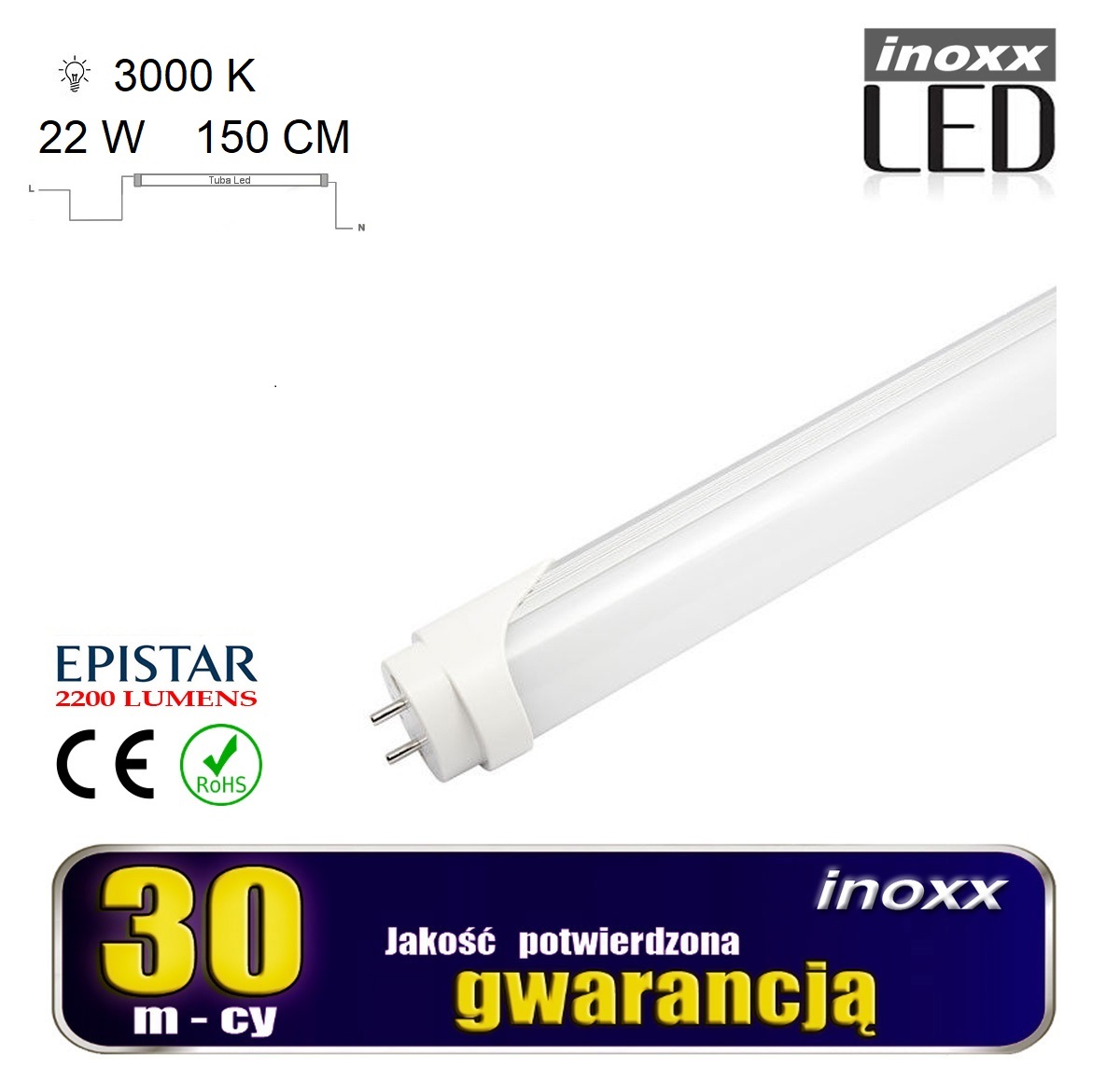 INOXX 150T8K3000 AL MI FS--świetlówka LED T8 wykonana z wysokiej jakości poliwęglanu i aluminium, z wysokowydajnymi diodami LED SMD 2835 marki Epistarduża odporność na uszkodzenia w przeciwieństwie do świetlówek szklanych dzięki aluminiowej obudowie świetlówka lepiej oddaje ci