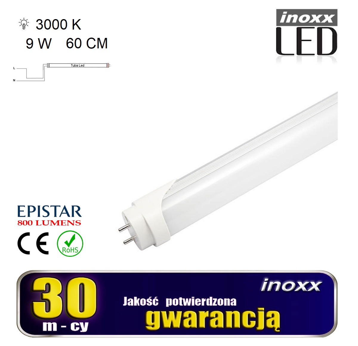 INOXX 60T8K3000 AL MI FS 1S--świetlówka LED T8 wykonana z wysokiej jakości poliwęglanu i aluminium, z wysokowydajnymi diodami LED SMD 2835 marki Epistarduża odporność na uszkodzenia w przeciwieństwie do świetlówek szklanych dzięki aluminiowej obudowie świetlówka lepiej oddaje ci