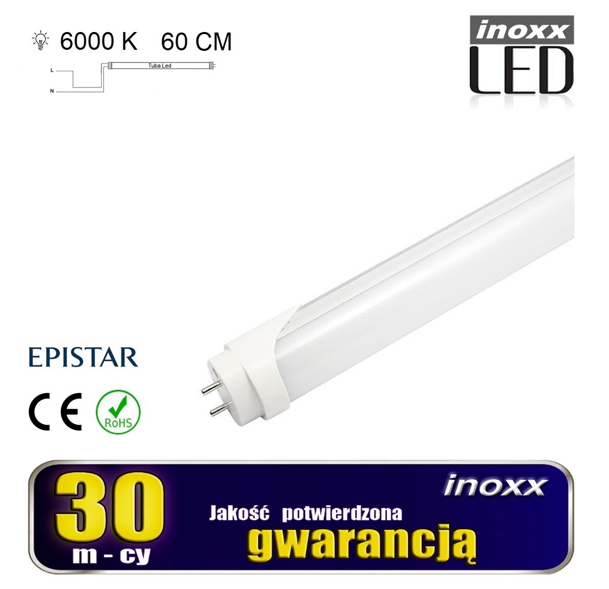 INOXX 60T8K6000 AL MI FS 1S--świetlówka LED T8 wykonana z wysokiej jakości poliwęglanu i aluminium, z wysokowydajnymi diodami LED SMD 2835 marki Epistarduża odporność na uszkodzenia w przeciwieństwie do świetlówek szklanych dzięki aluminiowej obudowie świetlówka lepiej oddaje ci