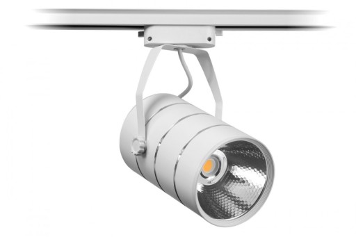 INOXX TL WH MET 30W 4000K FS--lampa sklepowa LED to kierunkowy reflektor szynowy z wydajną diodą COB o mocy 30W dająca aż 2550 lumenówbardzo solidnie i estetycznie wykonany reflektor w kolorze białym ze srebrnymi akcentami na metalowej budowielampa montowana jest bezpośrednio do 