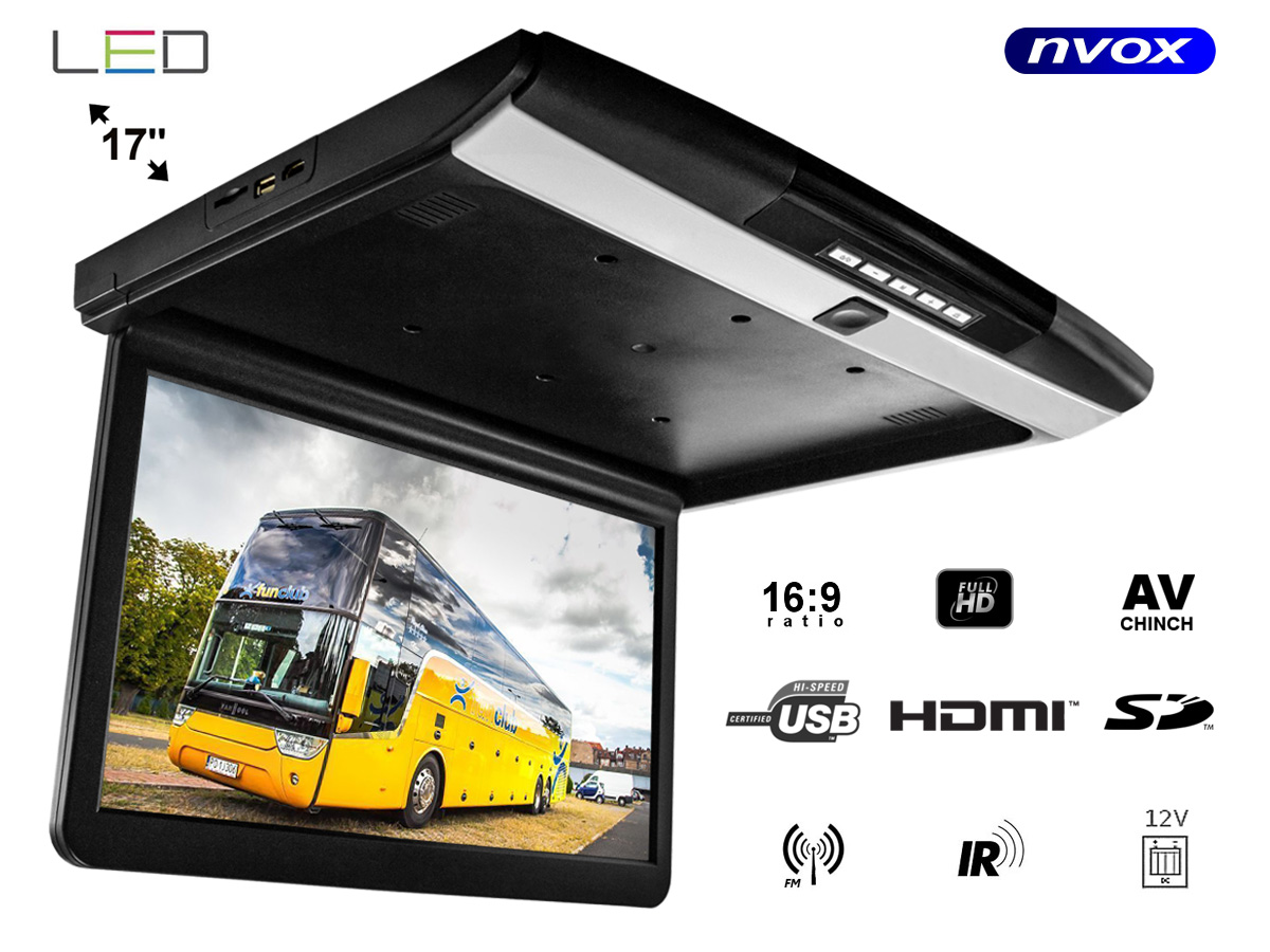 NVOX RF174HDMI BL--- SUPER SLIM - najcieńszy monitor na rynku- rozdzielczość FULL HD- obsługa dwóch źródeł obrazu AV1/AV2- wbudowane głośniki- wysoka jakość wykonania- wbudowane złącze USB SD - pozwala na odtwarzanie filmów, muzyki i zdjęć z pamięci przenośnych- transm