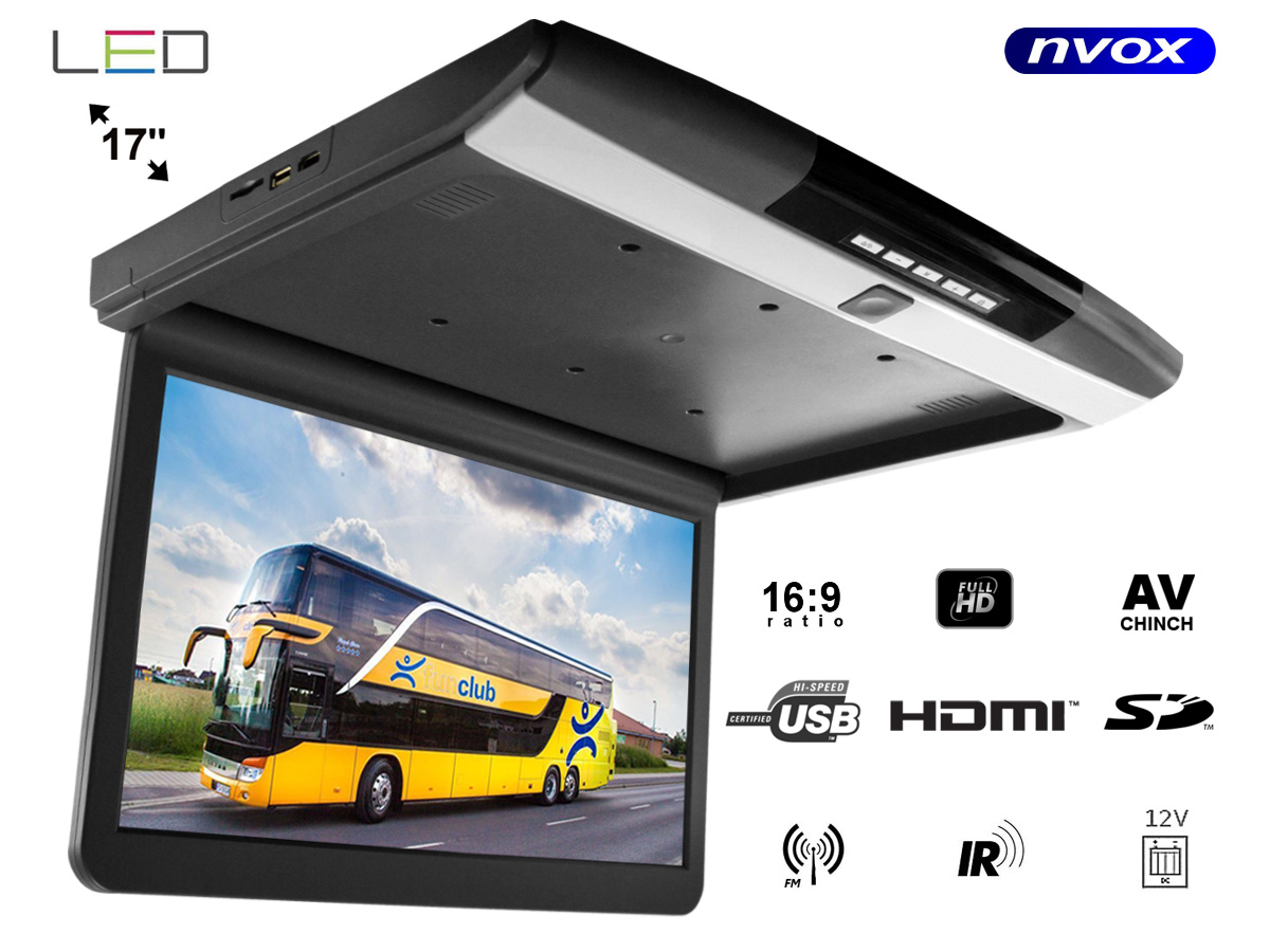 NVOX RF174HDMI GR--- SUPER SLIM - najcieńszy monitor na rynku- rozdzielczość FULL HD- obsługa dwóch źródeł obrazu AV1/AV2- wbudowane głośniki- wysoka jakość wykonania- wbudowane złącze USB SD - pozwala na odtwarzanie filmów, muzyki i zdjęć z pamięci przenośnych- transm