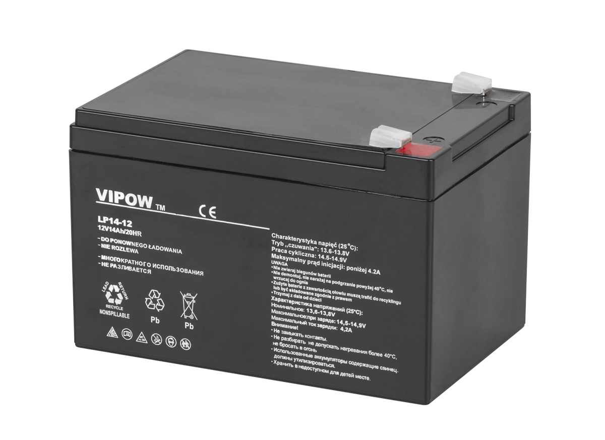 LEC-BAT0217--Akumulator żelowy Vipow 12 V / 14 AhAkumulatory żelowe stały się alternatywą dla klasycznych akumulatorów kwasowo-ołowiowych. W przeciwieństwie do tych drugich, modele żelowe są akumulatorami bezobsługowymi. Oznacza to, że nie wymagają one uzupełnian