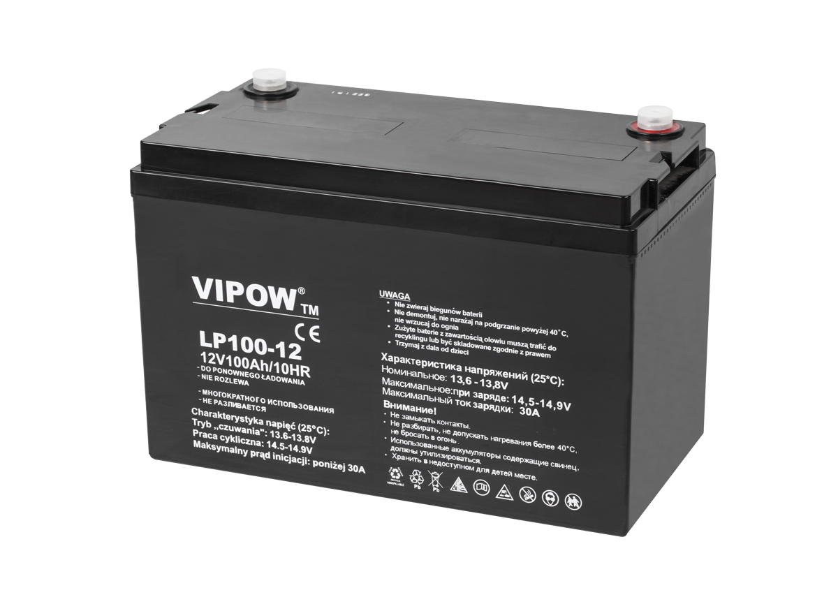 LEC-BAT0225--Akumulator żelowy Vipow 12 V / 100 AhAkumulatory żelowe stały się alternatywą dla klasycznych akumulatorów kwasowo-ołowiowych. W przeciwieństwie do tych drugich, modele żelowe są akumulatorami bezobsługowymi. Oznacza to, że nie wymagają one uzupełnia