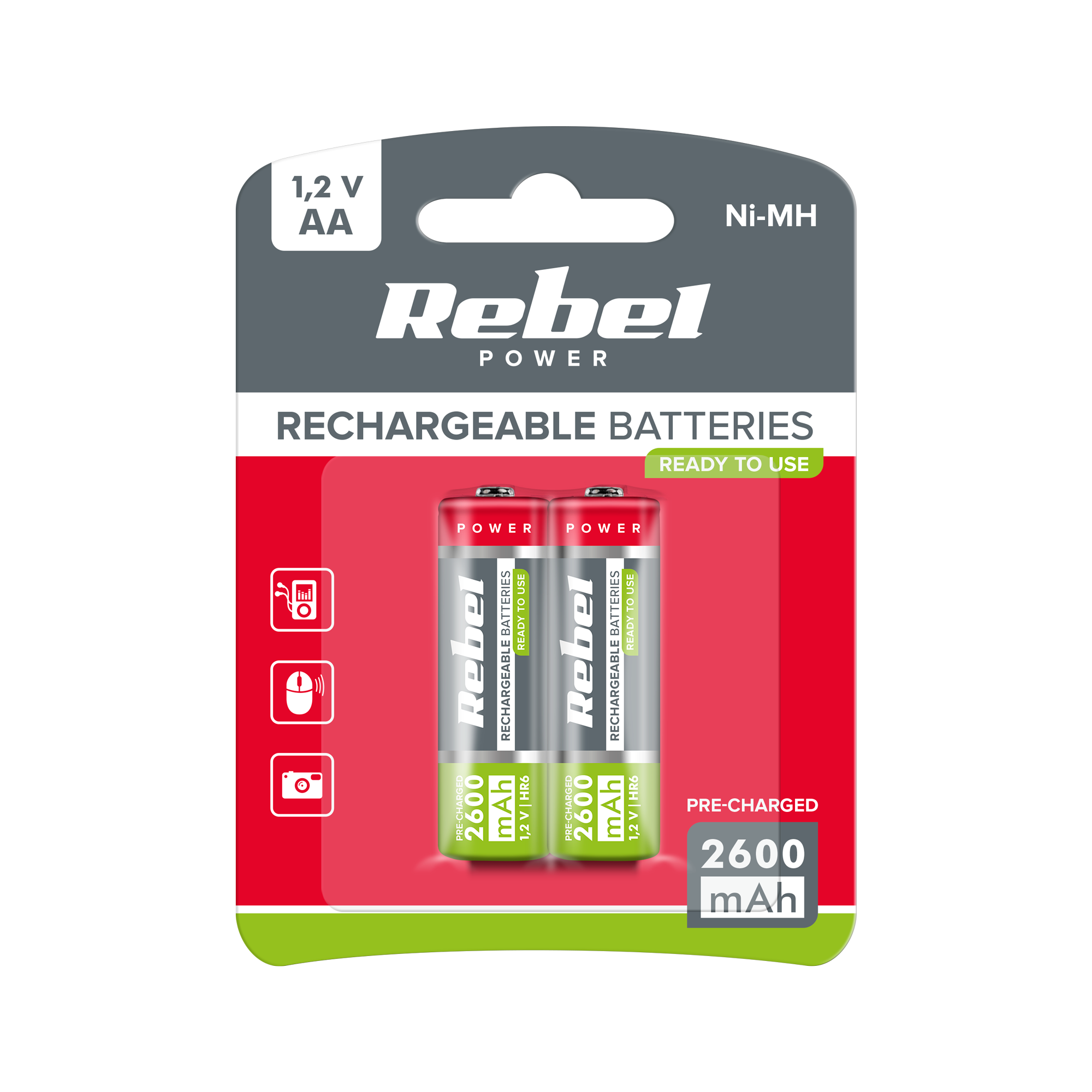 LEC-BAT2003--Rozmiar: AA (HR6)Pojemność: 2600 mAh Napięcie: 1,2 VBlister: 2 szt.