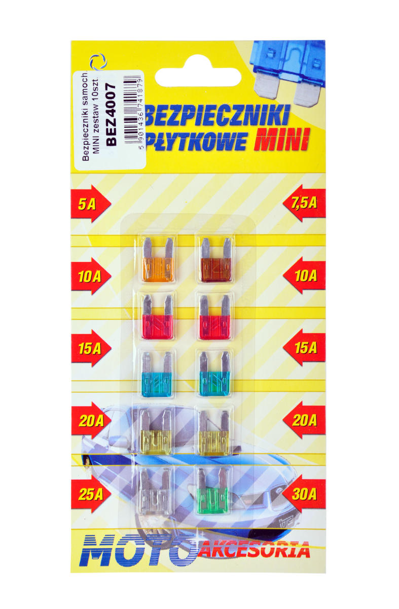 LEC-BEZ4007--Bezpieczniki samochodowe MINI zestaw 10szt.