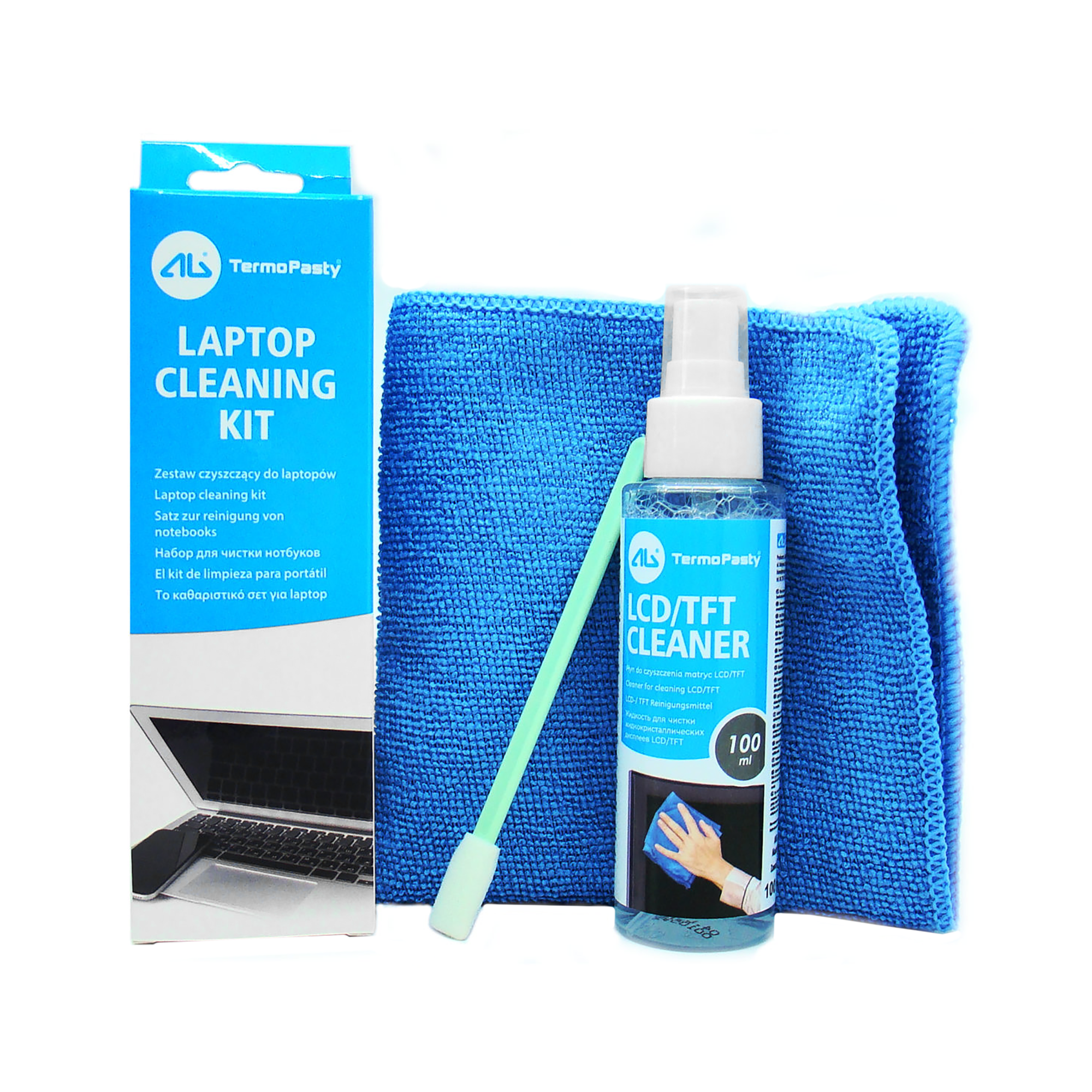 LEC-CHE1553--Zestaw do czyszczenia laptopów składa się z płynu LCD/TFT o pojemności 100 ml, ściereczki z mikrofibry oraz patyczka do klawiatury. Doskonale czyści wyświetlacze LCD/TFT w laptopach, palmtopach, nawigacjach satelitarnych i w innych monitorach. Płyn u