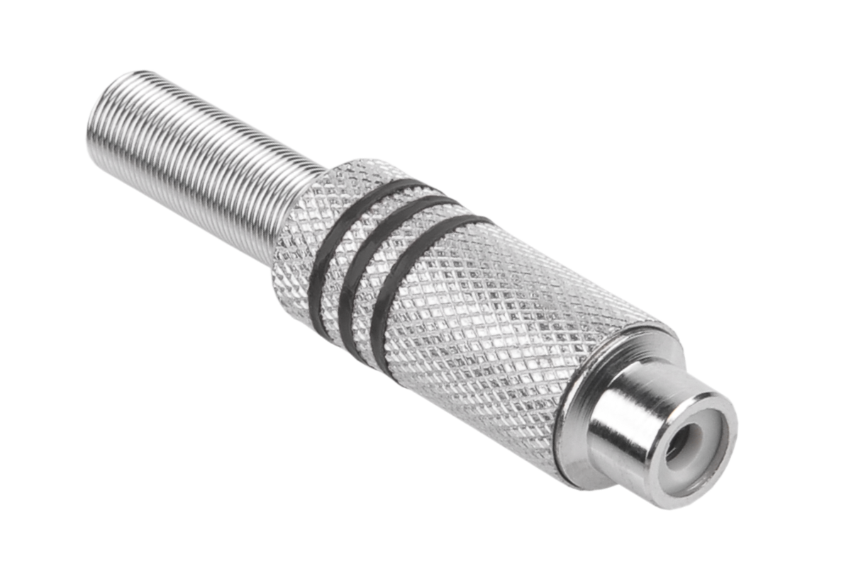 LEC-GNI0071A--Gniazdo RCA srebrne 3 paski na kabel czarne