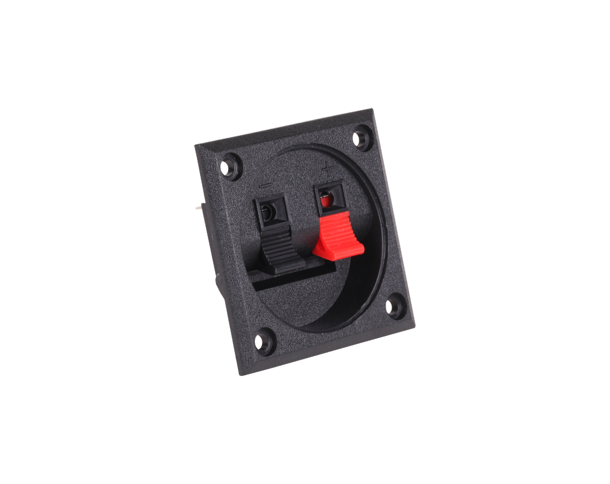 LEC-GNI0237--Gniazdo głośnikowe 2-pin kwadrat, plastikMin. zamówienie: 10szt.szer x wys 57mm x 57mmotwór 46mmgłębokość z pinami 32mm