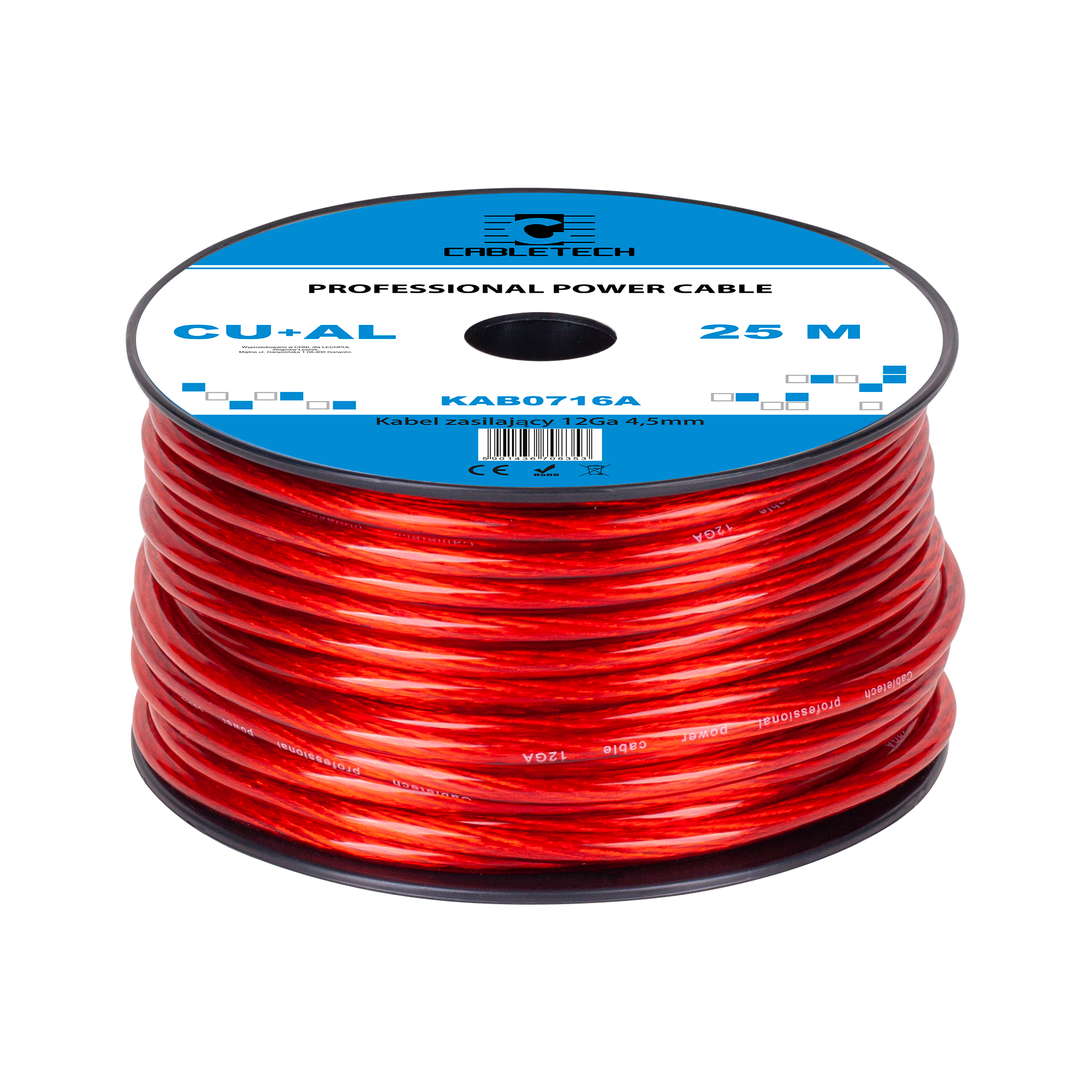 LEC-KAB0716A--Żyła: miedź+aluminiumPrzekrój żyły: 3,31mm2Średnica zewnętrzna: 4,5mm