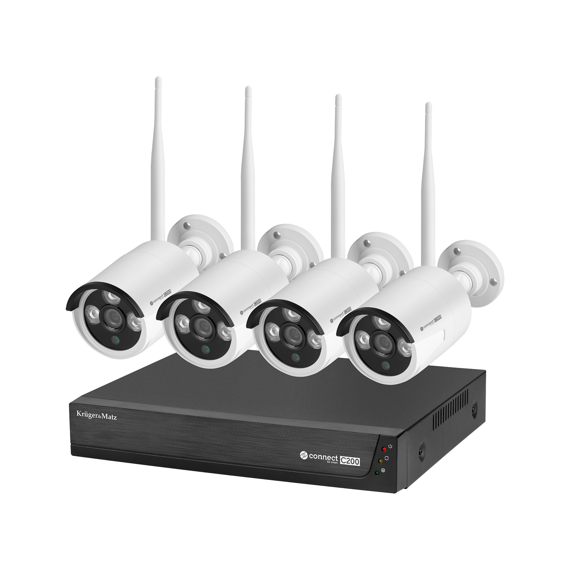 LEC-KM2240--System monitoringu zewnętrznego Wi-Fi Kruger&amp;amp;Matz Connect C200Connect C200 to wysokiej jakości bezprzewodowy zestaw kamer z rejestratorem, kt&amp;oacute;ry idealnie sprawdzi jako system monitoringu domu bądź firmy. Do dyspozycji masz 