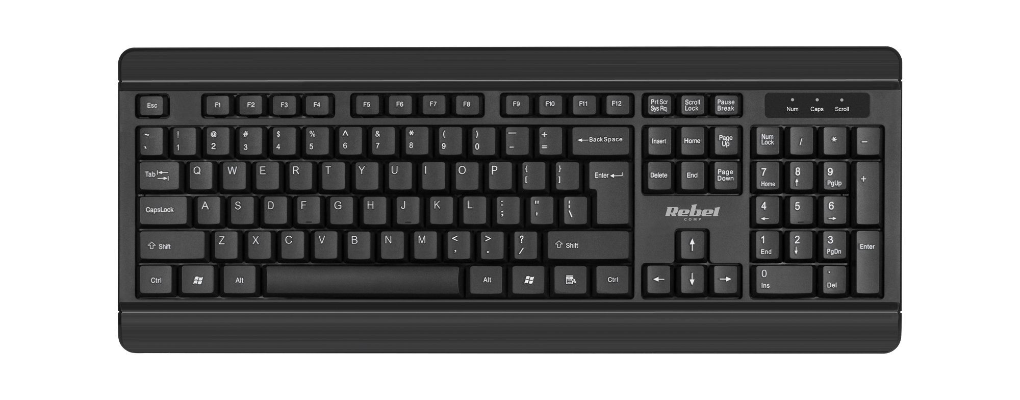 LEC-KOM1001--Klawiatura Rebel Comp WK500Postaw na komfort użytkowania i wybierz klawiaturę WK500 z serii Rebel Comp. Świetnie wyprofilowany układ oraz idealnie wymierzony skok klawiszy zapewnią Ci wygodne użytkowanie klawiatury, nawet podczas wielogodzinnej pracy