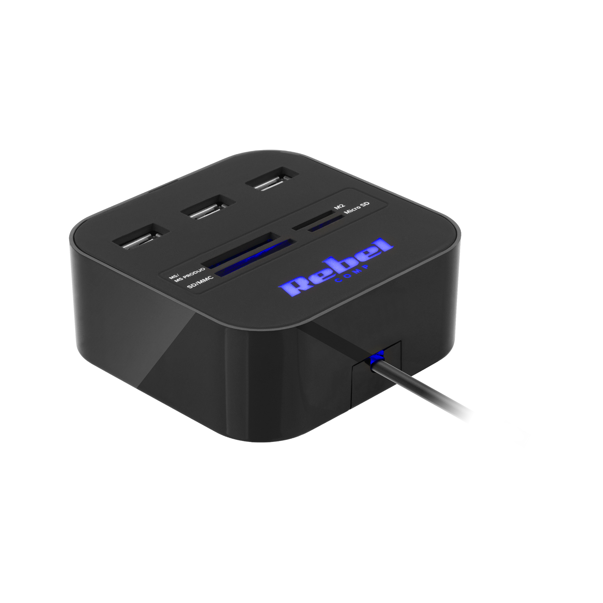 LEC-KOM1020--HUB USB 2.0 3 portowy z czytnikiem kart pamięci