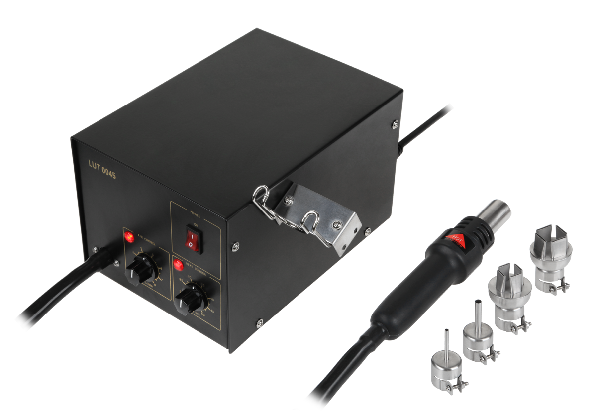 LEC-LUT0045--Szeroki zakres regulacji nawiewu i temperaturyZapobiega występowaniu napięcia powierzchniowego płytki drukowanej.Gumowa kolba ułatwiająca trzymanieMoc: 320 WZasilanie: AC 220-240V, 50 HzPrzepływ powietrza: 24 l / minTemperatura powietrza: 150-500oCCz