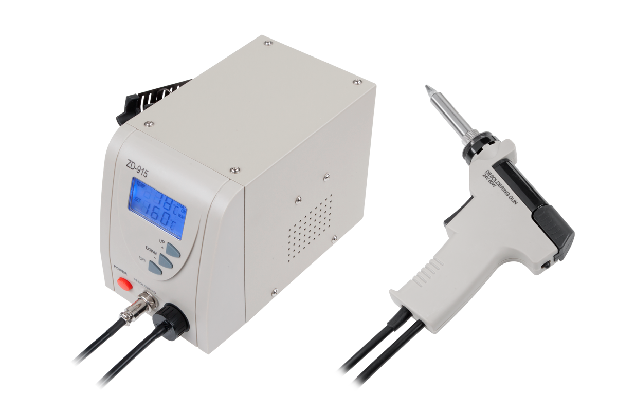 LEC-LUT0069--Elektroniczna kontrola temperaturyJednostka centralnaZasilanie: AC 220 ? 240 V, 50 HzBezpiecznik: 3.15 ARozlutownica:Pobór mocy: 80 WMoc pompy: 600 mmHgZakres temperatury: 160 ? 480°CElement grzewczy: CeramicznyW zestawie: pistolet rozlutownicy z zam