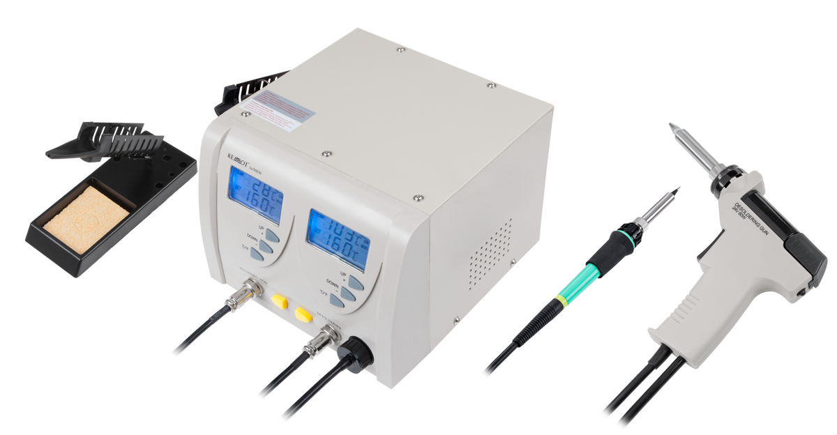 LEC-LUT0070--2 niezależne cyfrowe wyświetlaczeElektroniczna kontrola temperaturyJednostka centralnaZasilanie: AC 220 ? 240 V, 50 HzBezpiecznik: 3 ALutownica z grotem:Pobór mocy: 60 WZakres temperatury: 160°C ? 480°CElement grzewczy: CeramicznyRozlutownica:Pobór m