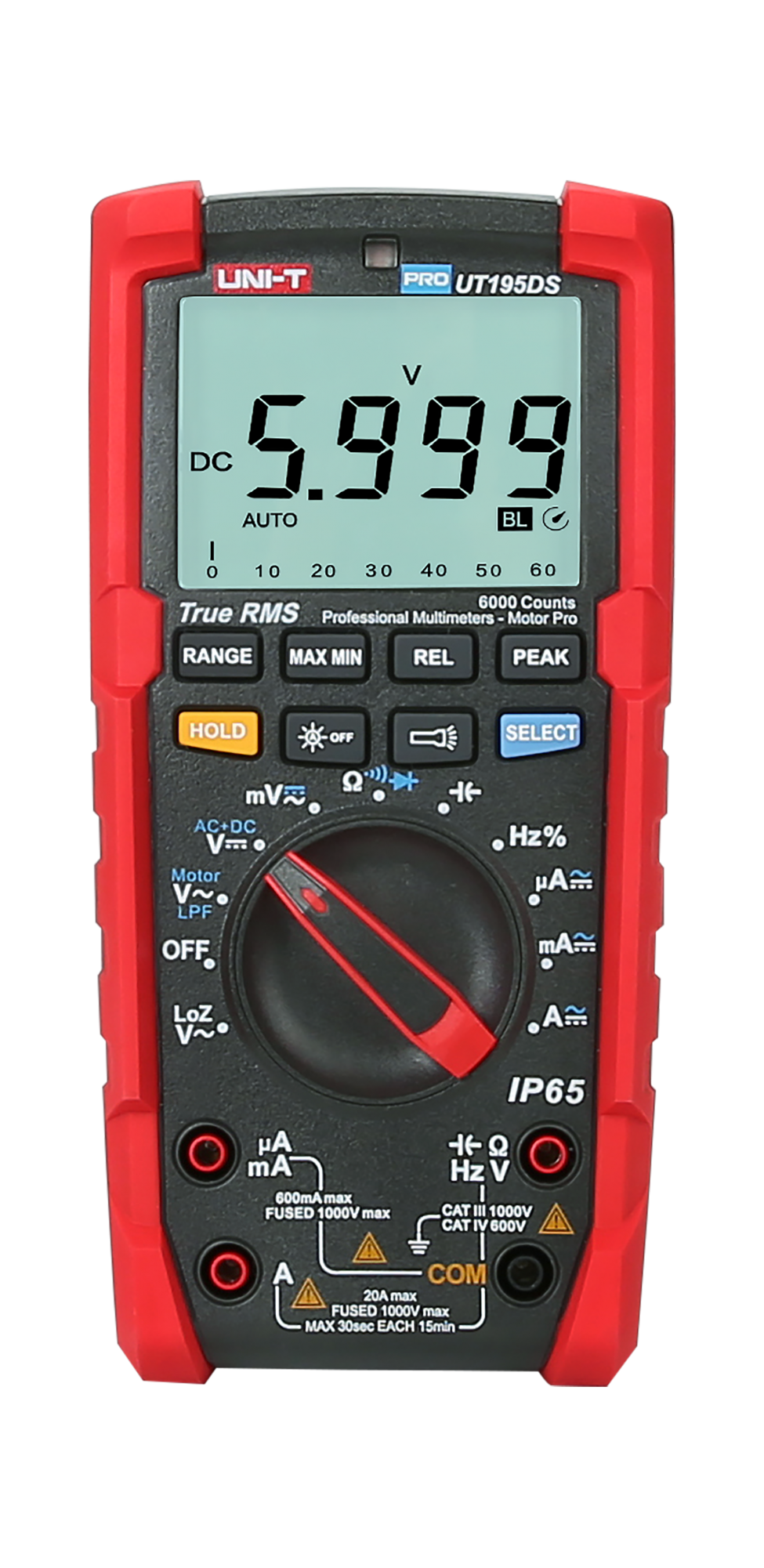 LEC-MIE0297--ZAKRESY POMIAROWENapięcie stałe DC: 600 mV / 6 V / 60 V / 600 V / 1000 V  ?(0,5%+3)Napięcie zmienne AC: 600 mV / 6 V / 60 V / 600 V / 750 V / LoZ 600 V / LPF 6~750 V ?(0,7%+3)Natężenie prądu stałego DC: 600 ?A / 6000 ?A / 60 mA / 600 mA / 6 A / 20 A 