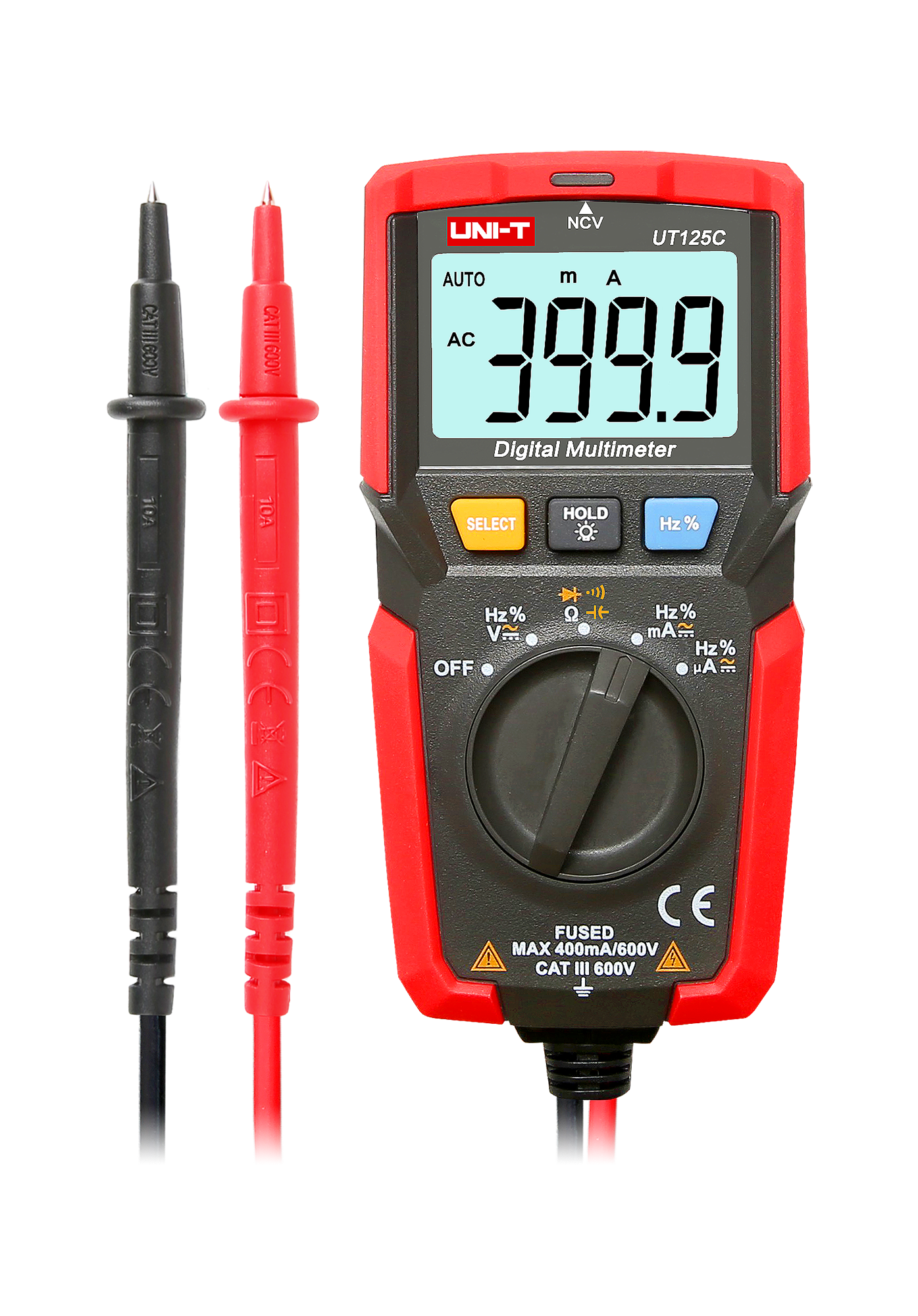 LEC-MIE0323--ZAKRESY POMIAROWENapięcie stałe DC: 400 mV / 4 V / 40 V / 400 V / 600 V  ?(0,5%+5)Napięcie zmienne AC: 4 V / 40 V / 400 V / 600 V  ?(1,2%+5)Natężenie prądu stałego DC: 400 ?A / 4 mA / 40 mA / 400 mA  ?(1,8%+5)Natężenie prądu zmiennego AC: 400 ?A / 4 