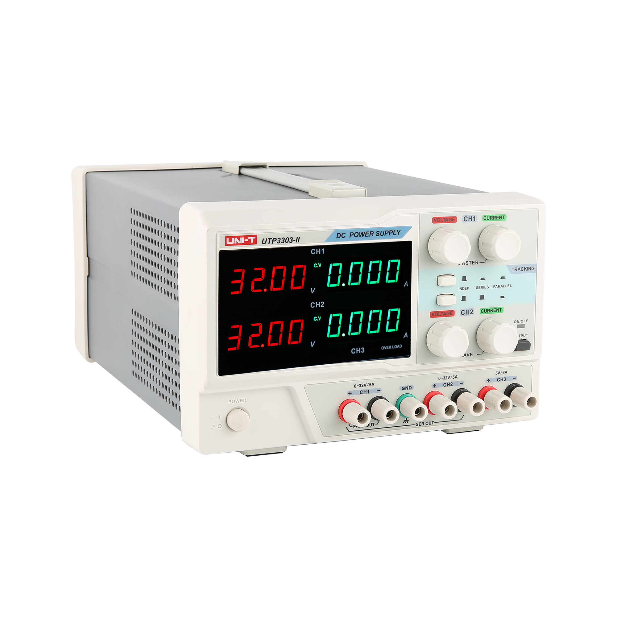 LEC-MIE0444-------------PARAMETRY GŁÓWNE-----------Kanał 1 / kanał 2Napięcie wyjściowe: 0 ~ 32 V Natężenie prądu wyjściowego: 0 ~ 3 A Moc wyjściowa: 207 WStabilizacja:- Napięcie wyjściowe: &amp;lt;0,01%+3 mV- Natężenie prądu wyjściowego: &amp;lt;0,2%+3 mA