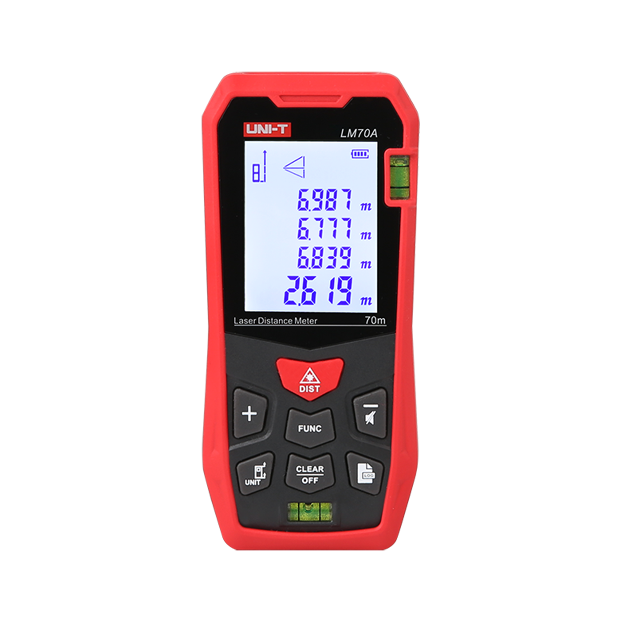 LEC-MIE0447-------------PARAMETRY GŁÓWNE-----------Typ wyświetlacza: LCDRozmiar wyświetlacza: 2?Zasięg: 70 mMinimalna jednostka pomiarowa: 0,001 mJednostka pomiaru: metry / stopy / caleBaza pomiarowa: przednia/tylna część obudowy miernikaDokładność: ?(2 mm+5 x 10