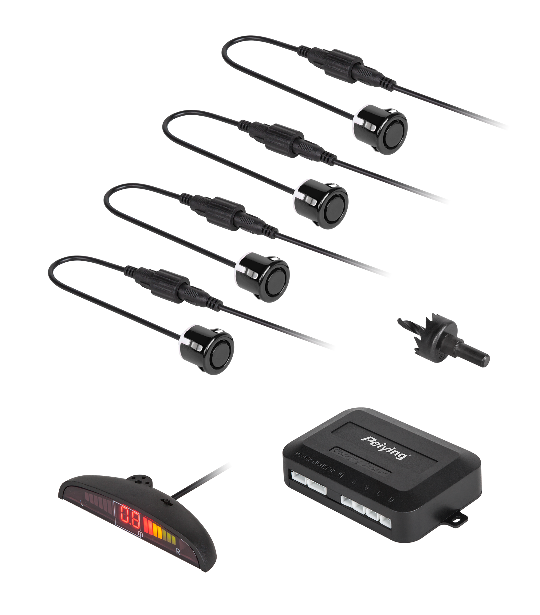 LEC-PY0104B--Parkowanie tyłem nie jest Twoją mocną stroną? Czujniki parkowania Peiying z wyświetlaczem LED są właśnie dla Ciebie! Cztery niewielkie czujniki umieszczone z tyłu samochodu pomogą Ci zapobiec niechcianym stłuczkom, czy zarysowaniom podczas manewrów n