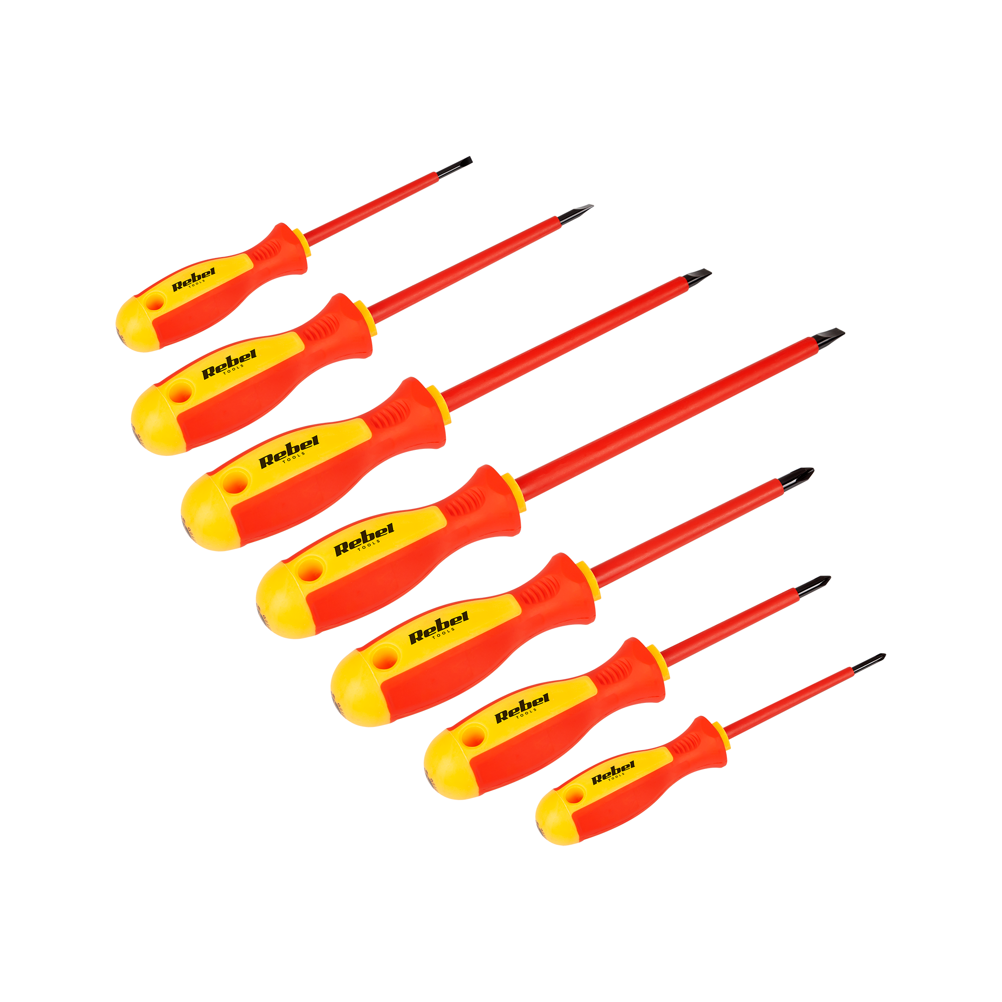 LEC-RB-1101--Zestaw śrubokrętów izolowanych Rebel ToolsZależy Ci na bezpieczeństwie podczas napraw i remontów? Koniecznie sięgnij po zestaw  śrubokrętów izolowanych Rebel Tools z dwoma rodzajami wkrętaków: płaskimi i krzyżowymi. Dzięki specjalnej powłoce ich uchw