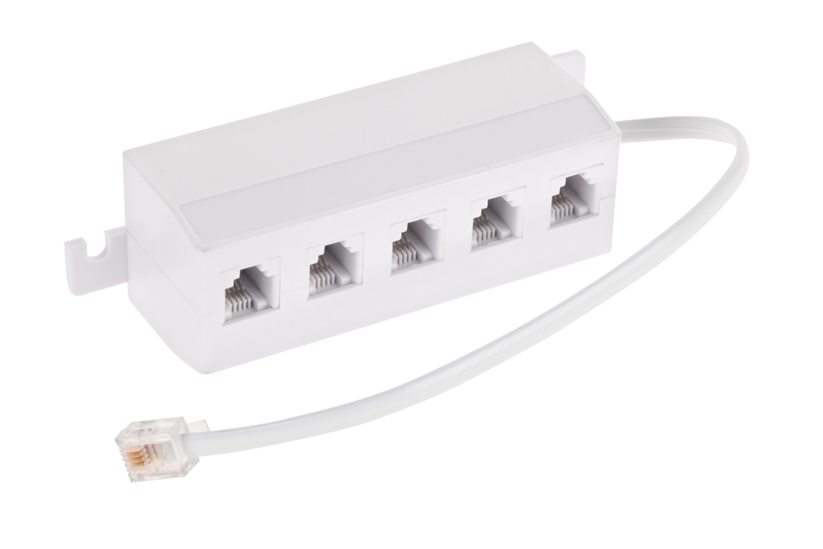 LEC-TEL0018--Rozgałęziacz tel.:wtyk 6P4C - 5x gniazdo 6P4CKolor: biały